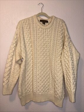 Inis Crafts Wool Hand-Knitted Fisherman-Style Sweater XL
